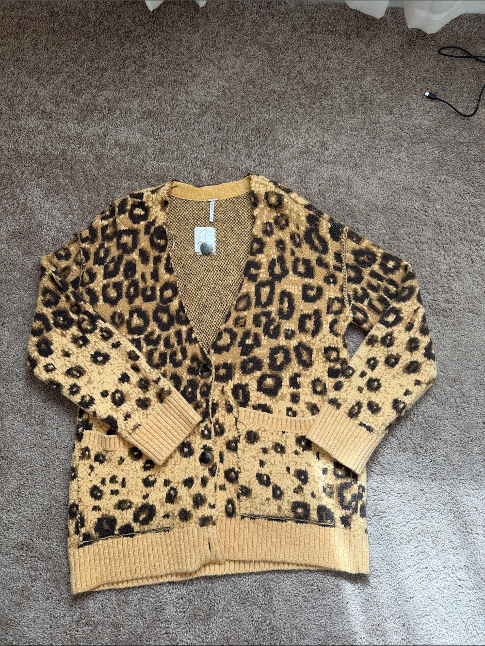 Free People Leopard Print Oversized Button Cardigan